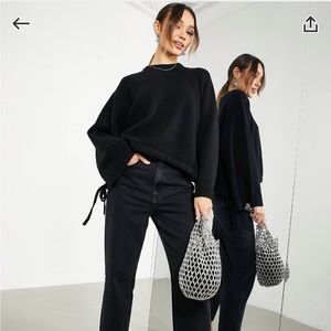 ASOS Edition drawstring hem knitted sweater in black